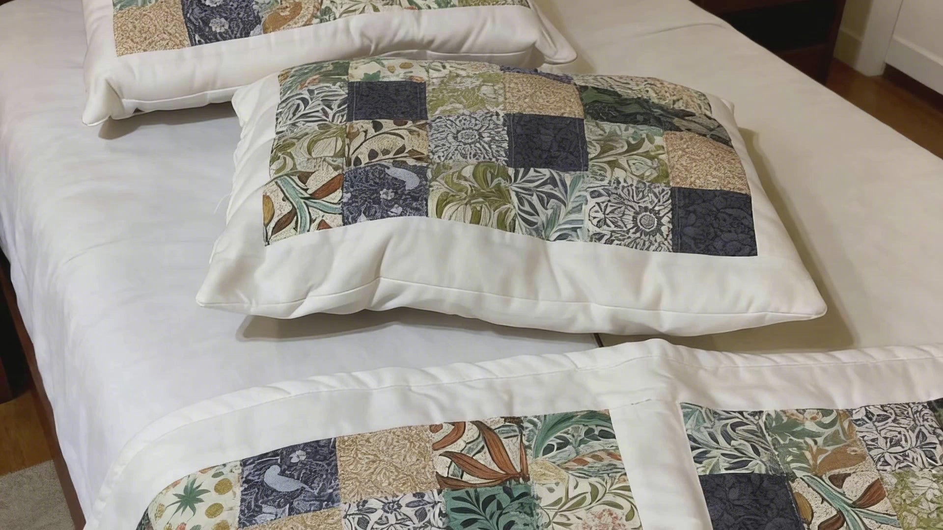 Handmade Blue Floral Cotton Pillow & Bed Runner Set comforter bedspread gift idea