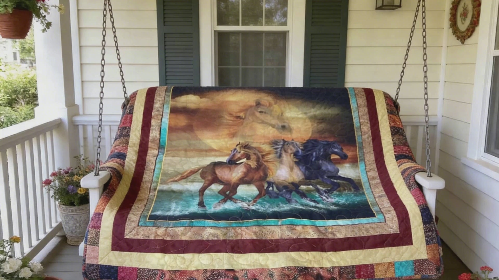 Handmade Horse Quilt Full Size – One-of-a-Kind Running Horses Blanket comforter bedspread duvet cover throw blanket