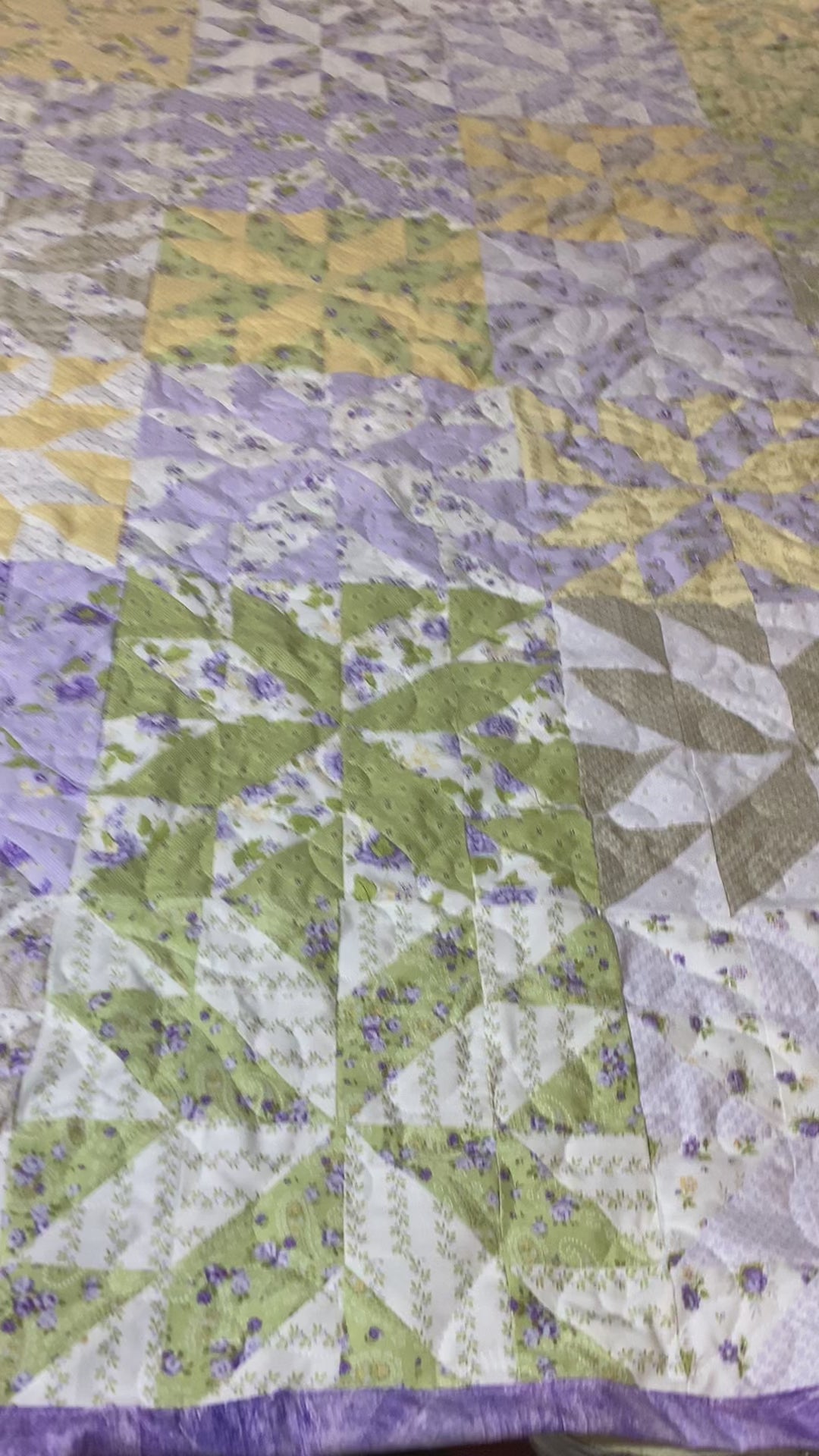 Handmade Queen Size Purple Floral Quilt – Green Yellow Wildflower Quilt – Heirloom Long Arm Quilted Bedspread throw blanket comforter